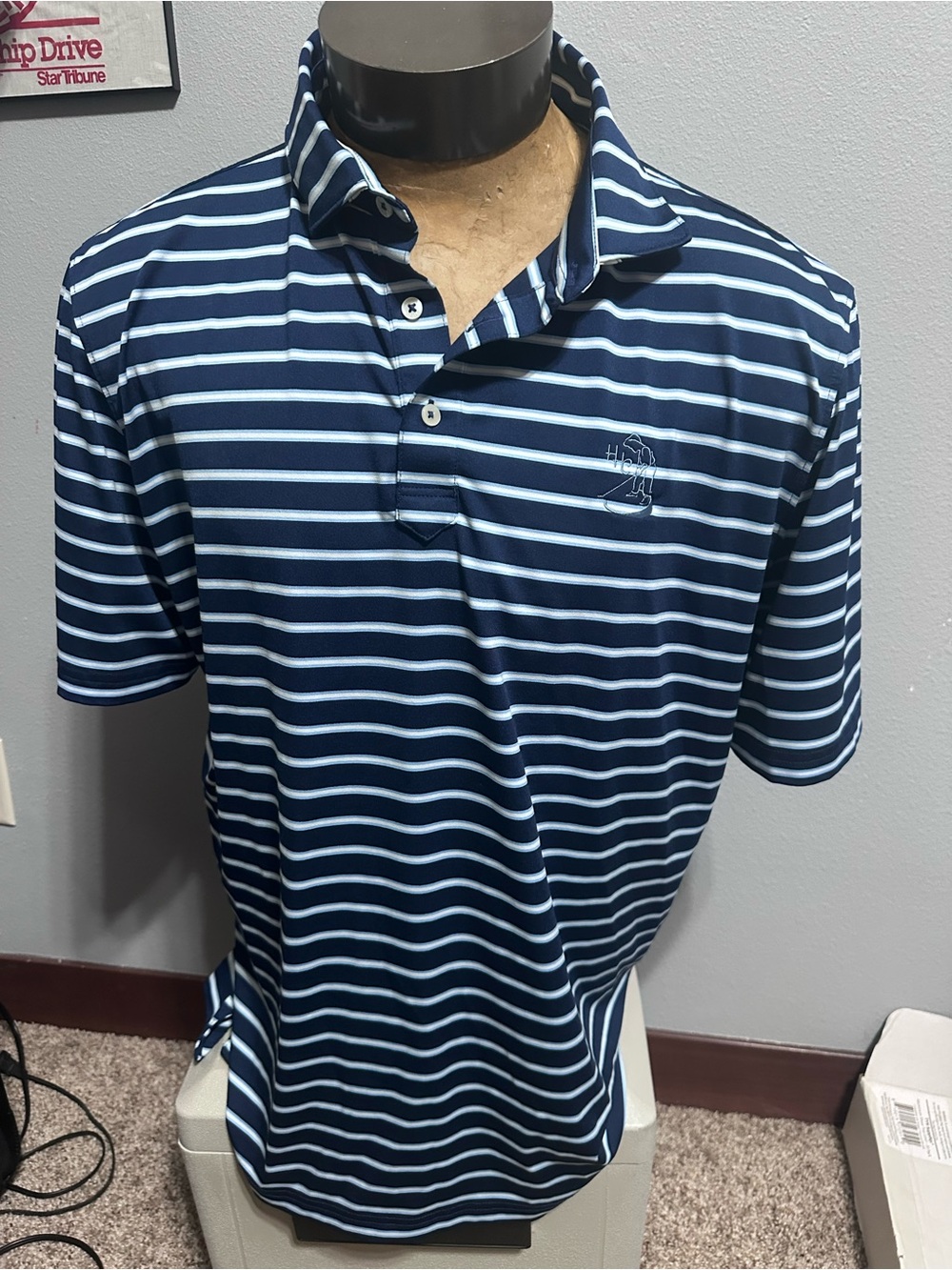 Stitch HHC Omaha Men's Navy and White Striped Polo Shirt XL